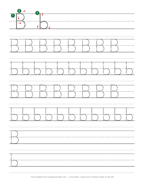 Letter B tracing worksheet preview