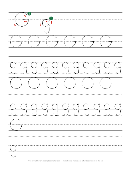 Letter G tracing worksheet preview
