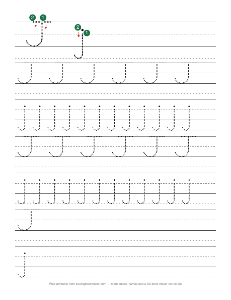 Hoja de trazos de la letra J