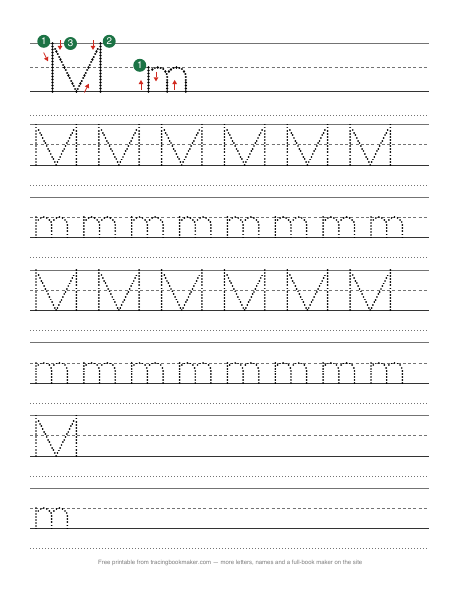 Letter M tracing worksheet preview