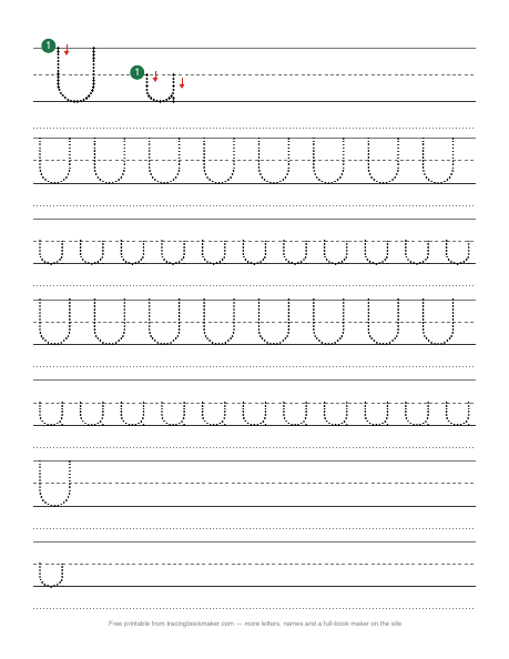 Letter U tracing worksheet preview