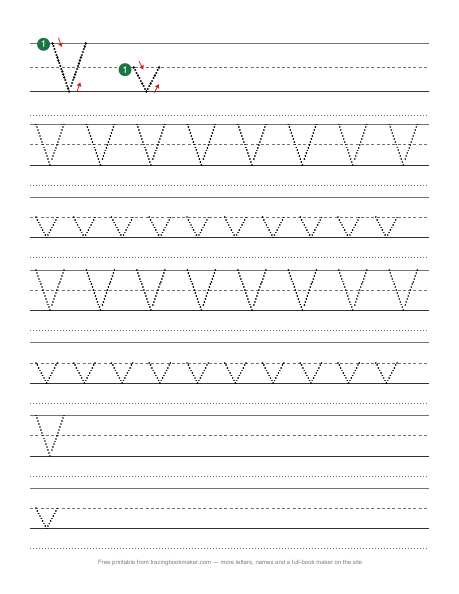Letter V tracing worksheet preview