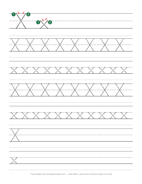 Letter X tracing worksheet preview