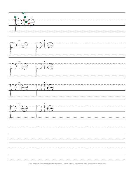 Hoja de trazos de la palabra pie