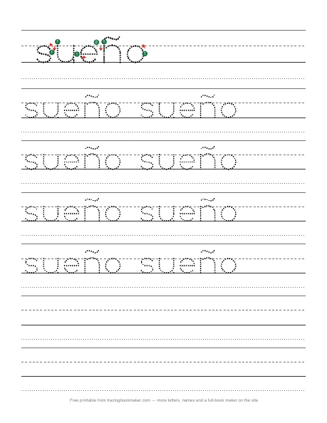 Hoja de trazos de la palabra sueño