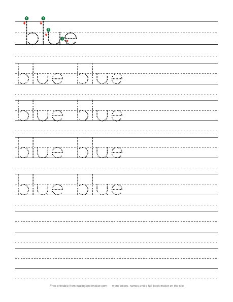 Sight word blue tracing worksheet